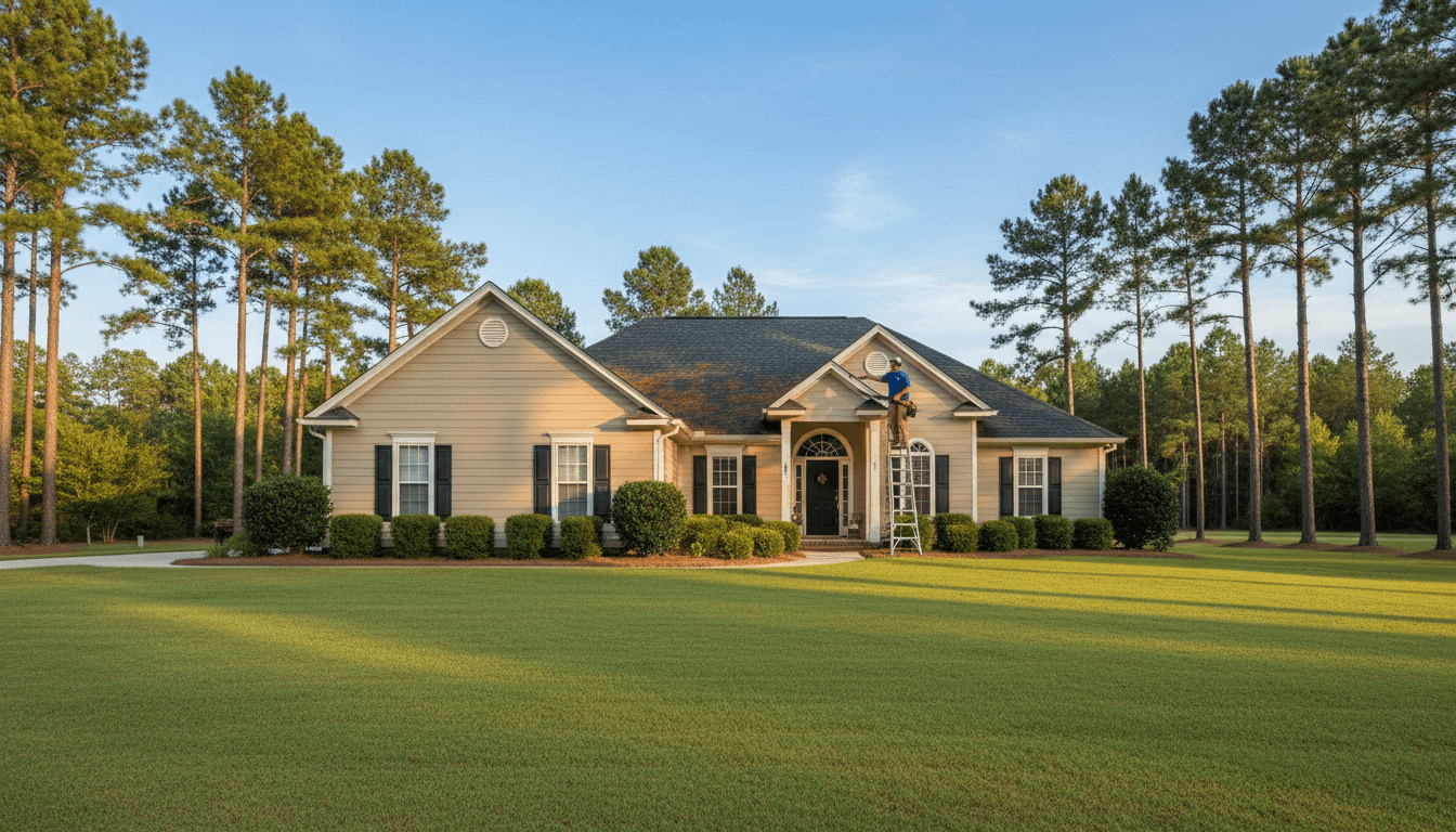 One-story home in Pinehurst with gutter cleaning service