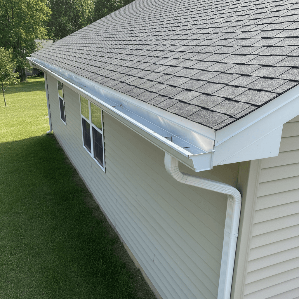 Clean gutters along home roofline